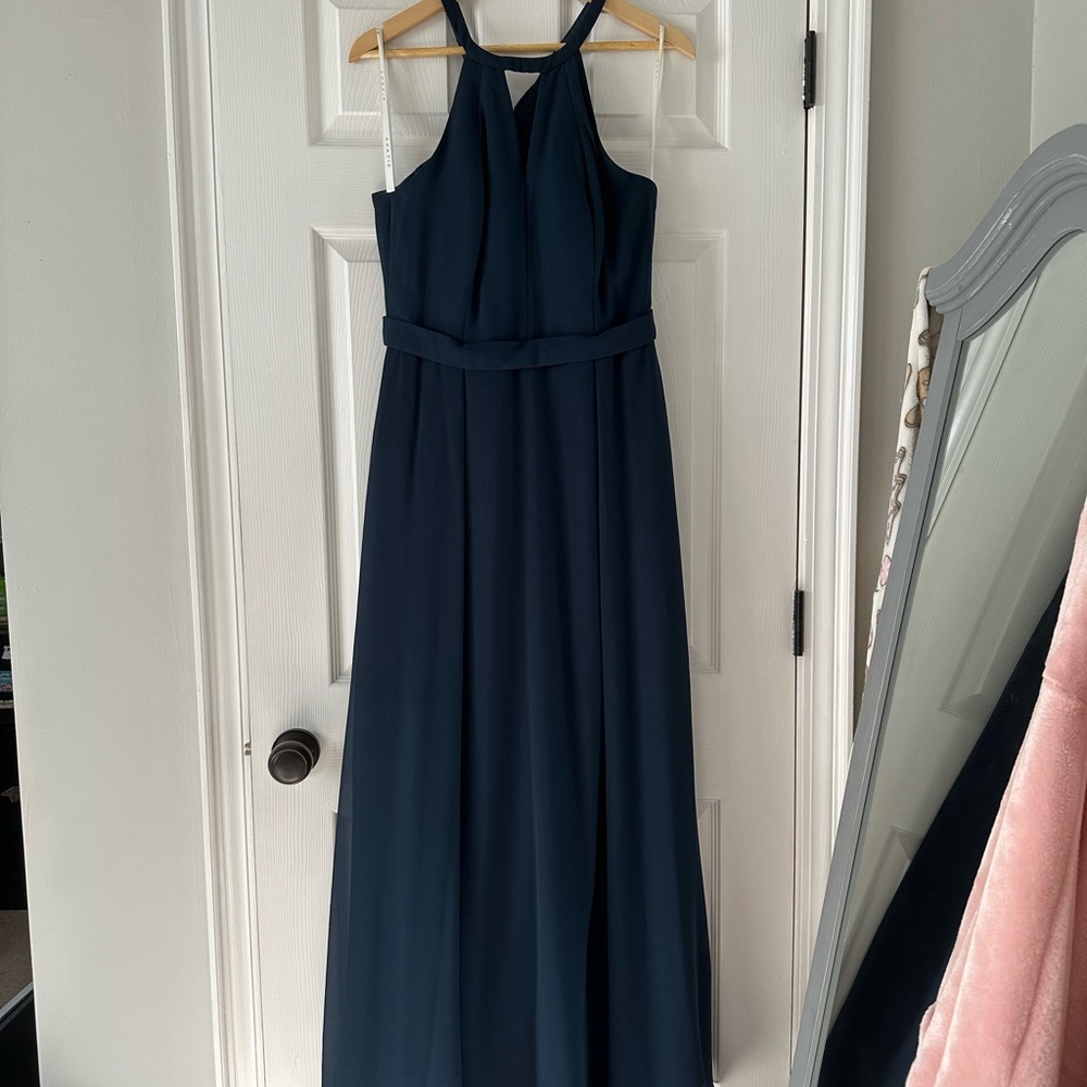 Azazie Navy Blue Halter Maxi Dress